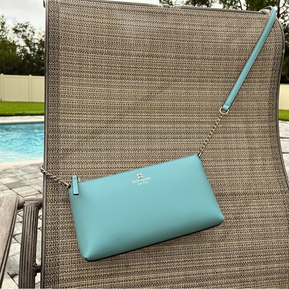 GUC Kate Spade crossbody bag in blue with chrome details on strap